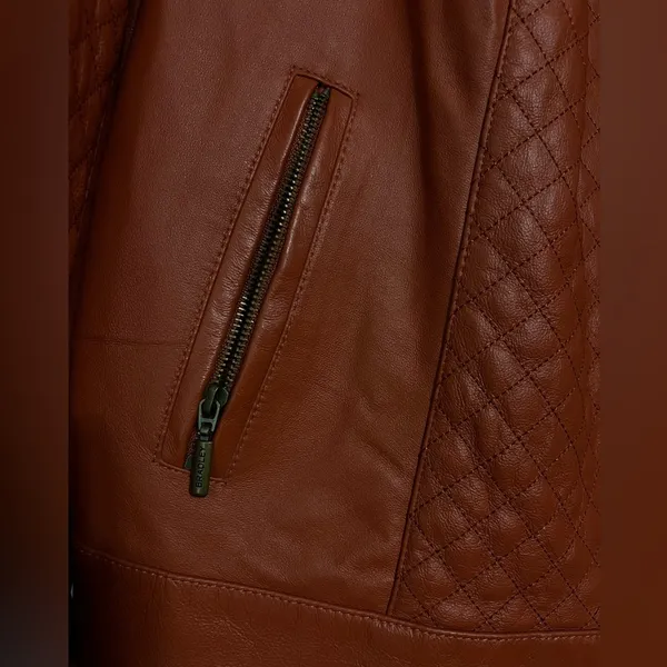 Bradley Bayou 100% Leather Jacket Womens Burnt Orange Quilted Full Zip Pockets - Image 4