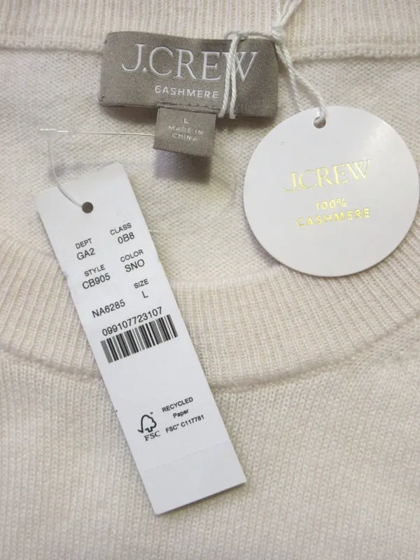 NWT J.Crew Cashmere Relaxed Crewneck Sweater in Snow Ivory Knit Pullover L - Image 9