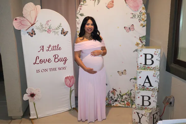 Club L Juliette Blush Pink Bardot-Neck Maternity Maxi Dress With Drop-Waist - Image 4