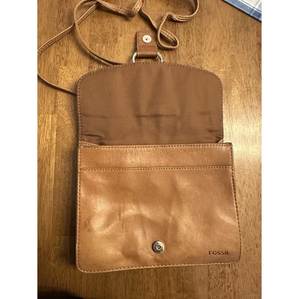 Vintage FOSSIL Purse Organizer Pocket Crossbody Shoulder Bag Brown Leather Retro - Image 2