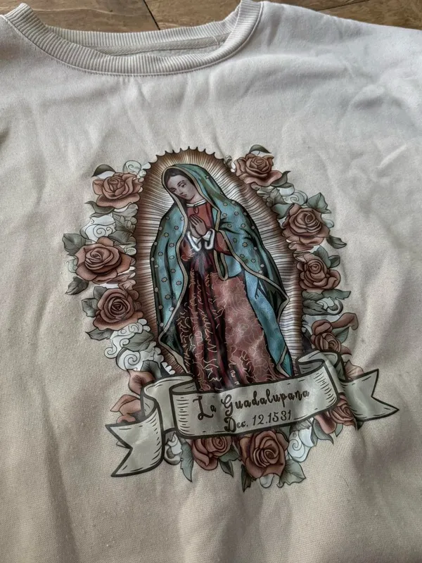 White Floral Virgin Mary Graphic Sweatshirt - Image 2