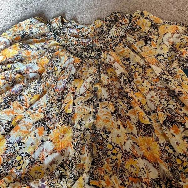 Free People We The Free Cool Meadow Midnight Combo Long Balloon Sleeves Boho Slouchy Top L - Image 14