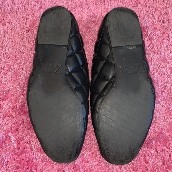 Zara Black Quilted Loafer Flats Size 5 - Image 3