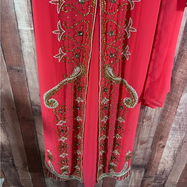 Made In India Pink‎ Beaded Maxi Dress With Scarf Size Large - Image 4