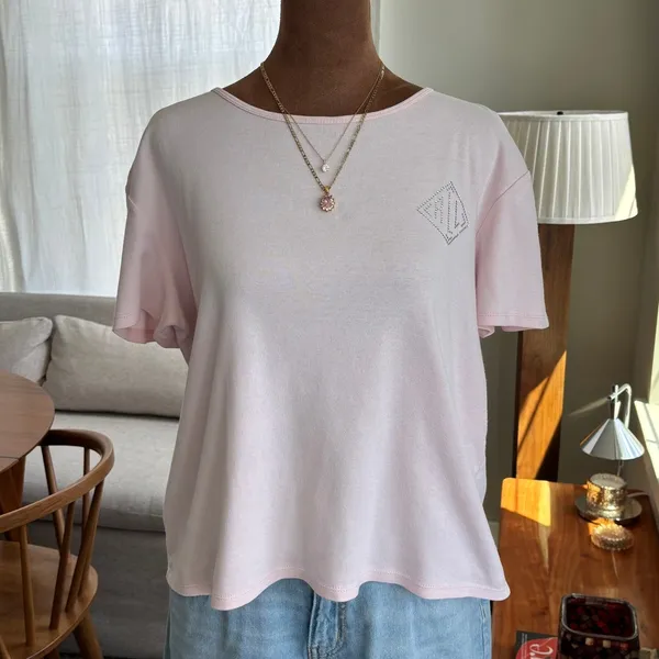2000s Vintage Lauren Ralph Lauren Pink Cotton Baby Tee Rhinestone Logo‎ Medium - Image 3
