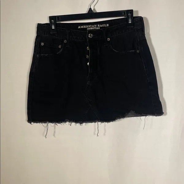 American Eagle Womens Black Hi Rise Festival Mini Denim Distressed Skirt 8 - Image 2