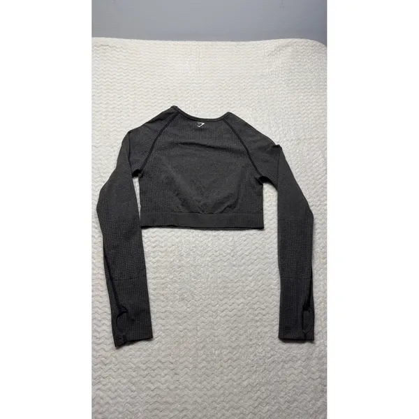 Gymshark Vital Seamless Long Sleeve Crop Top Gray Marl Womens Small Thumbholes - Image 2