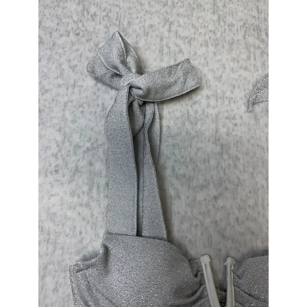 Dippin'‎ Daisy's Zoe Bikini Top Silver Metallic Tie Shoulder V-Wire Small NEW - Image 4