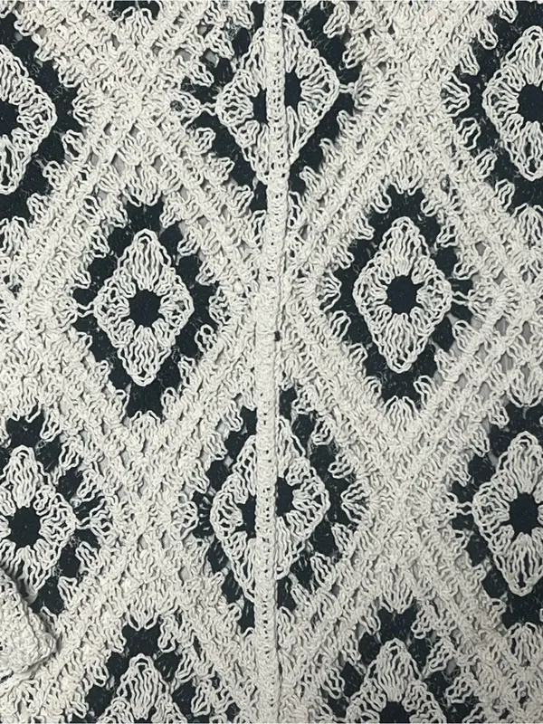 POL Crochet Diamond Shacket Cardigan Cream Black Boho Style SMC120 One Size - Image 5