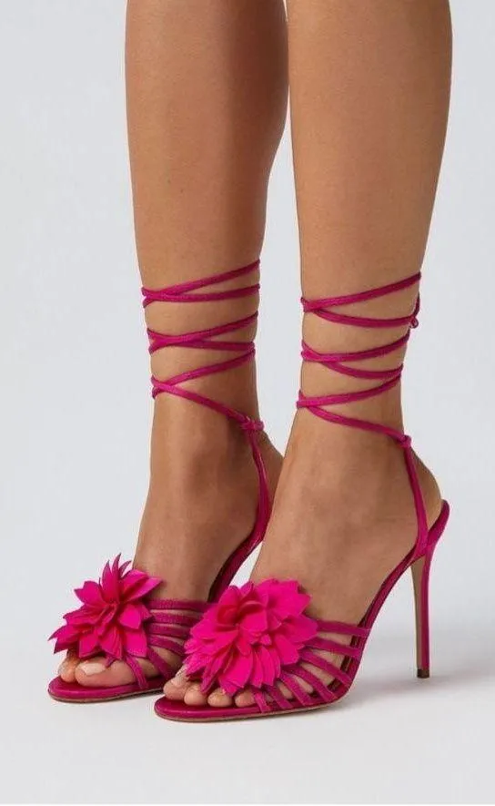 Steve Madden floral ankle wrap stiletto heels pink strappy size 8 - Image 2