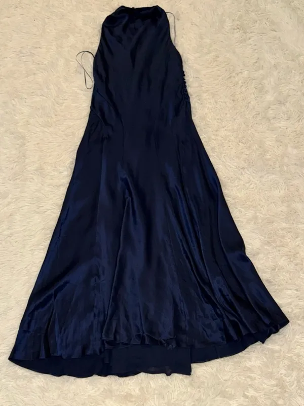 NEW Reformation Kaylah Silk Halter Navy Blue Dress sz 6 - Image 7