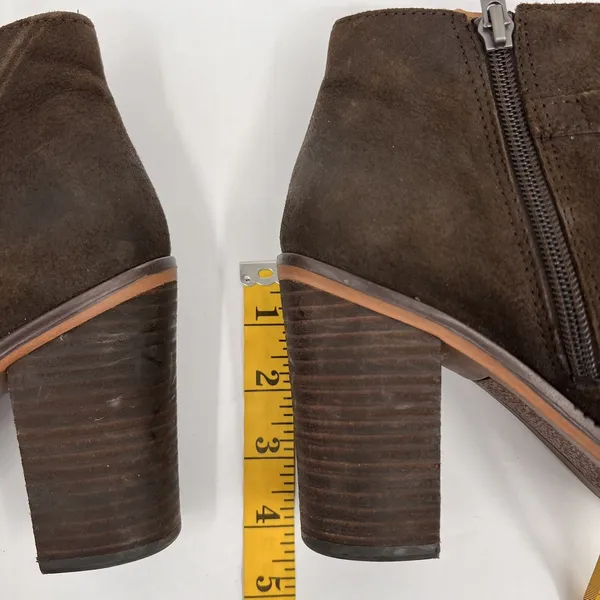 Franco Sarto Ankle Boots Womens 8.5 Brown Suede Block Heel Zip Booties Bohemian - Image 9