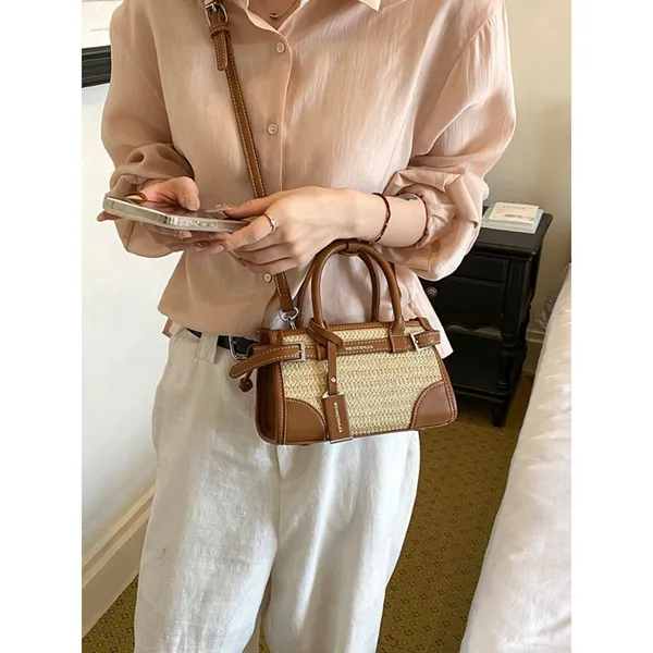 Chic Carryalls Leather Trim Woven Crossbody Bag - Image 9