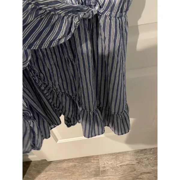 American Eagle Mini Dress Striped Blue White Ruffle Flutter Sleeve Large Coastal - Image 5