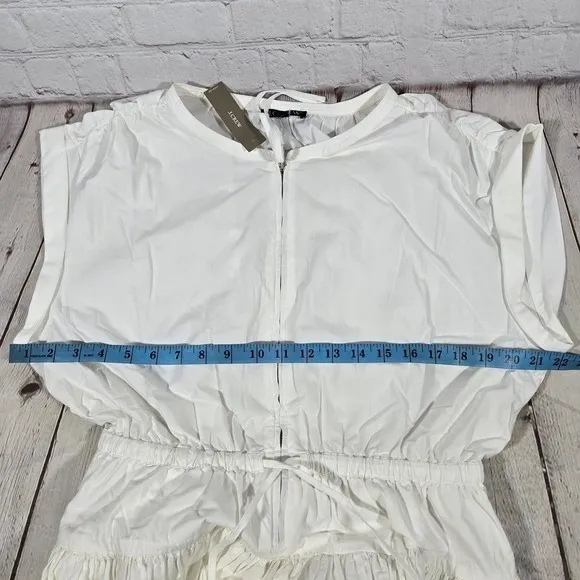 J‎ Crew White Tiered Drop-waist Midi Dress Elastic Waist Drawstring Zip Front L - Image 12