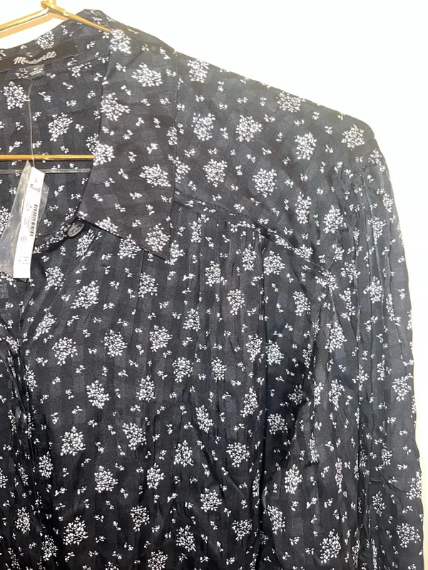 Madewell NWT Floral Button Up Blouse Black Long Sleeve Top Medium‎ - Image 8