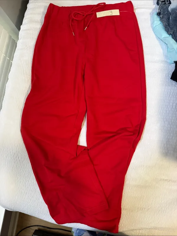 Erika Sport Red Wide Leg Drawstring Lounge Pants NWT Large - Image 5