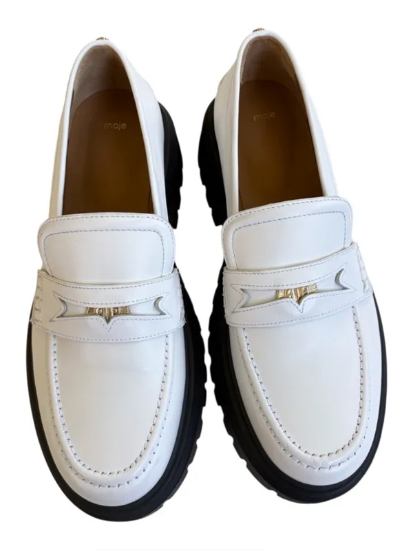 Like New Maje Leather Platform Loafers White Size 10.5 Retail $435.00 - Image 2