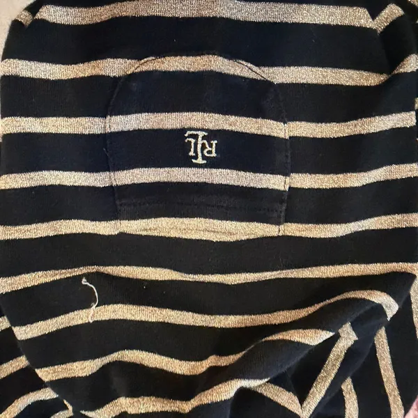 Lauren Ralph Lauren Black Gold Metallic Striped Long Sleeve‎ Pocket Top LRL - Image 6