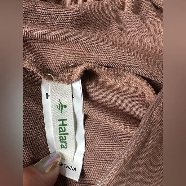NWT Halara hooded wide-leg jumpsuit in classic neutral brown, back slits, sz XS - Image 6