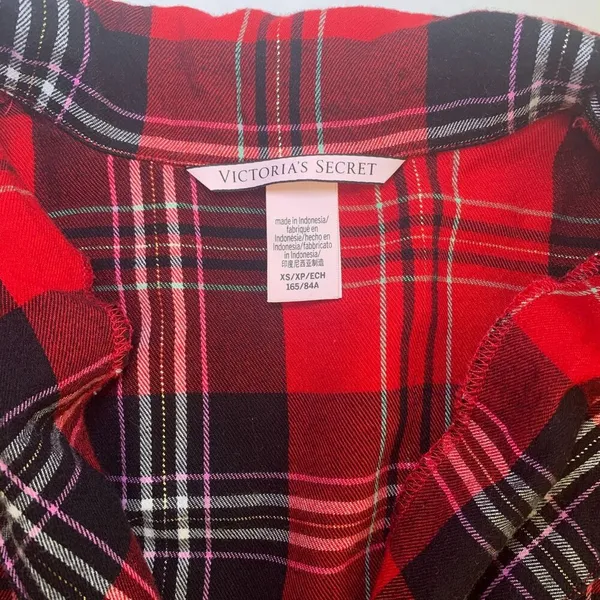 Victoria's Secret 2 piece red plaid tartan short sleeve shirt shorts pajamas XS - Image 3