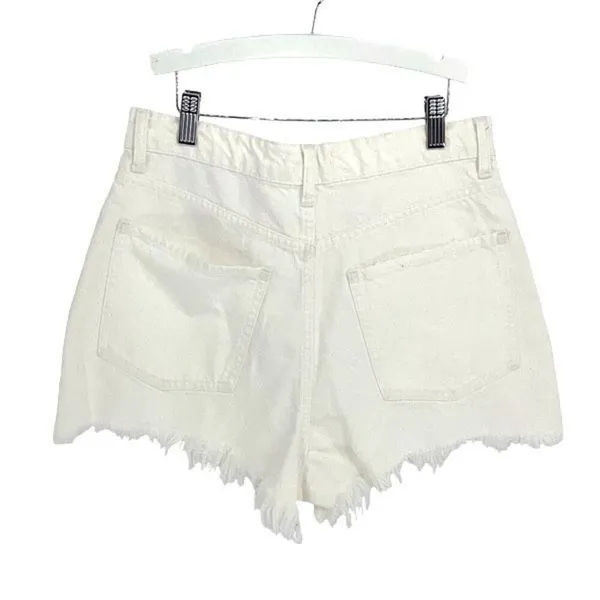 Zara Womens Frayed Hem High Rise Button Fly Denim Shorts‎ White Size 8 - Image 4