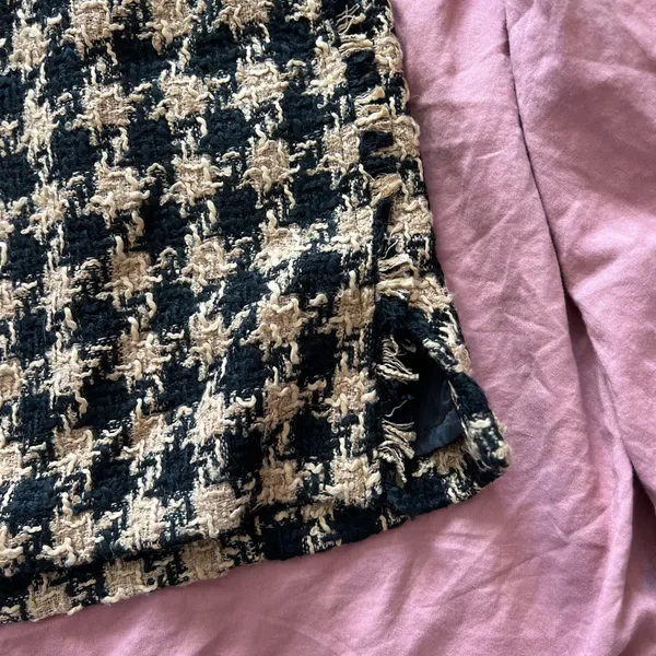 House of Harlow 1960 Mini Skirt Tweed Houndstooth Tan Black Women's large - Image 8