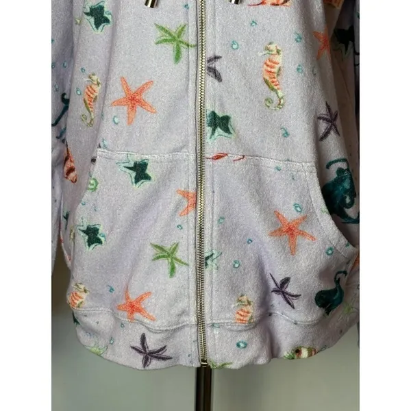 Hill House The Allie Zip Up Sweatshirt Women XS Purple Sea Creatures Hooded‎ - Image 8