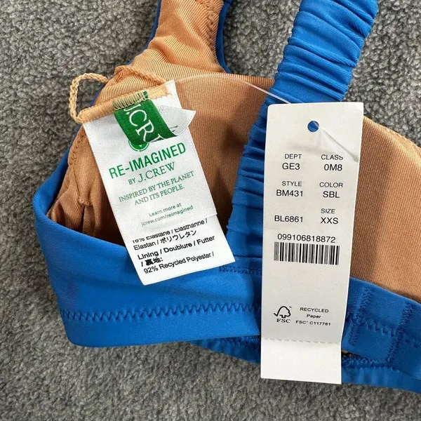 J Crew Scrunchie-strap Squareneck Bikini Swim Top Women's XXS Blue New BM431 - Image 4
