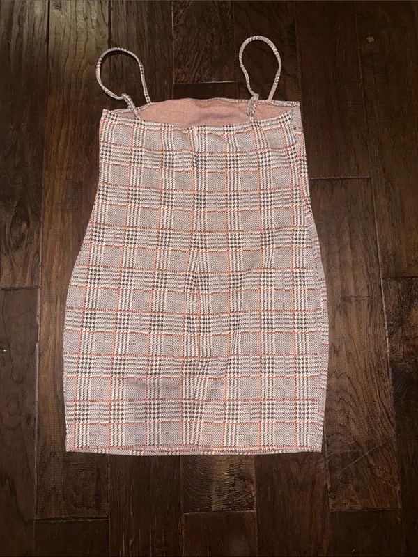 H&M Plaid Spaghetti Strap Bodycon Dress - Pink/Beige XL Juniors - Image 3