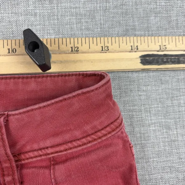 We The Free Jeans Womens 26 Red Mid Rise Skinny Distressed Fringe Hem Denim - Image 8