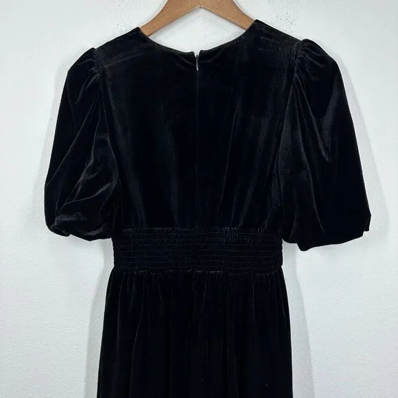 Antonio Melani Women's Size 2 Black Velvet V Neck Dress Puff Sleeve Ruffle‎ Hem - Image 2