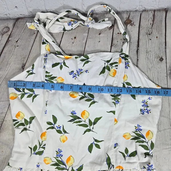 Sim & Sam Lemon Print Cotton Halter Mini Dress White Floral‎ Smocked Back XL - Image 8