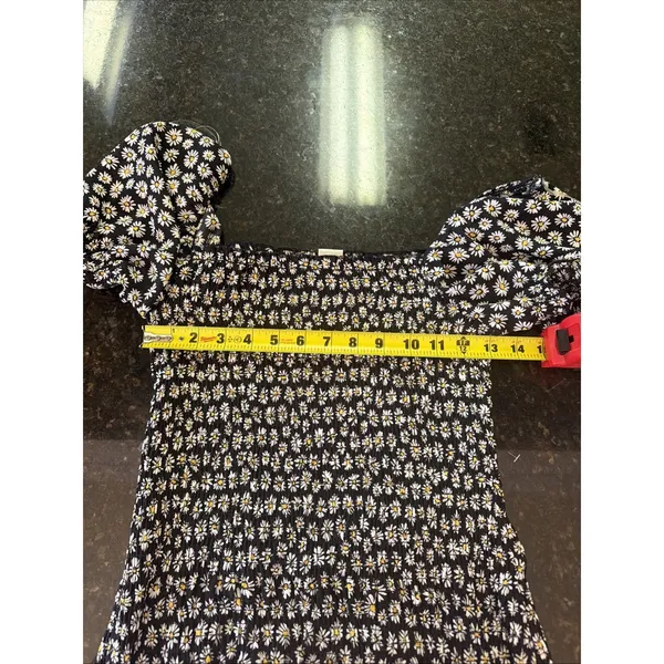Altar'd State Ruched Sunflower Dress Sz L Puff Sleeve Y2K Vibes Black Mini - Image 5