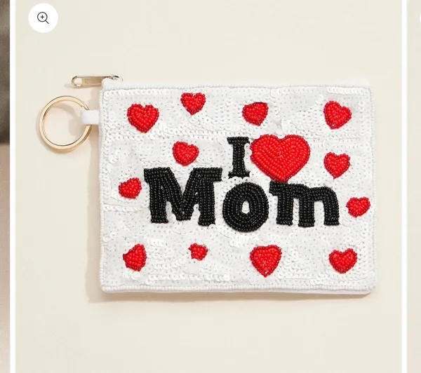 I Love Mom Beaded Pouch White - Image 2
