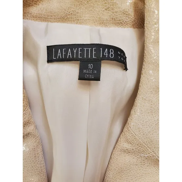 Lafayette 148 Jacket Womens 10 Beige Leather Single‎ Breasted Blazer VTG … - Image 6