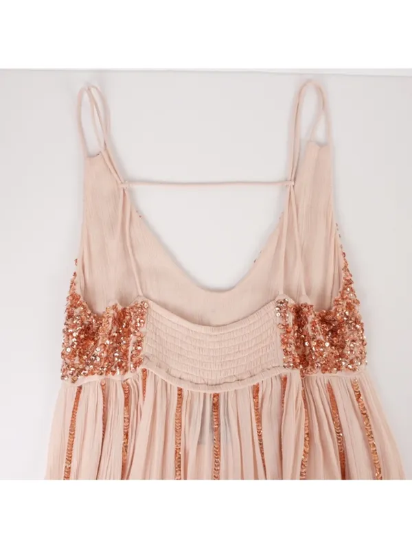 $118 Free People glitter girl slip dress in neutral rose gold, S - Image 9