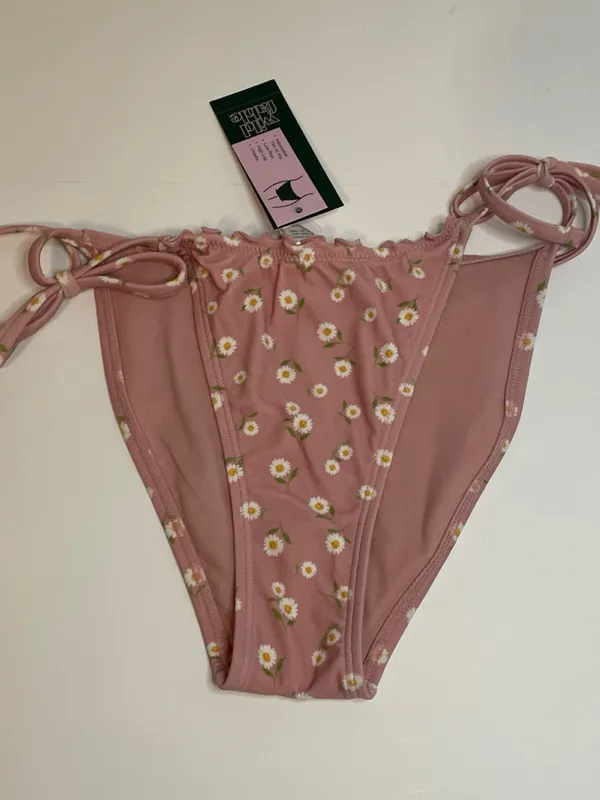 Wild Fable Pink Daisy Side Tie High Leg Low Rise Cheeky Bikini Bottom XS 0-2 New - Image 2