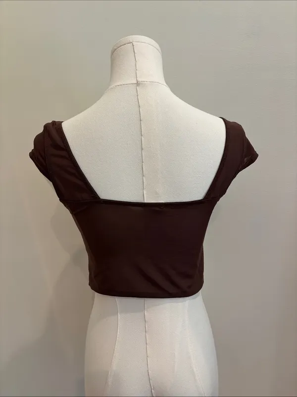 Garage Corset Top Brown Sheer Cap Sleeve Small - Image 2