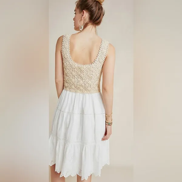 ANTHROPOLOGIE Beckett Crochet Beige Sleeveless Eyelet Midi Dress - Image 2