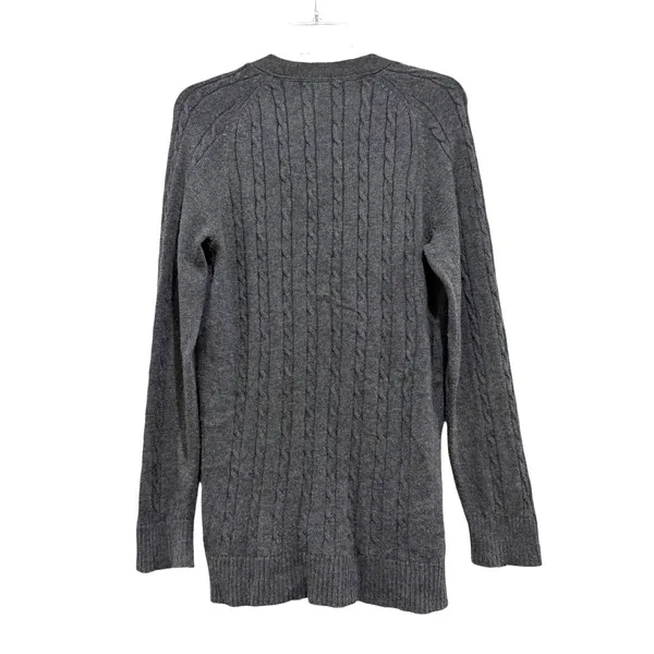 Lands End Womens S 6-8 Gray Cable Knit V-Neck Button Front Cardigan Sweater - Image 2