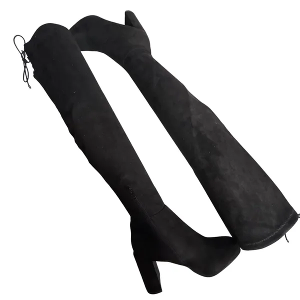 Chinese Laundry Black Suede Lace Up Back Chunky Heel Over The Knee Boots‎ Size 8 - Image 11