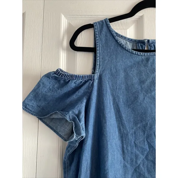 Joe's Jeans Collection Cold Shoulder Denim Shift Dress Womens Size S Blue Cotton - Image 2
