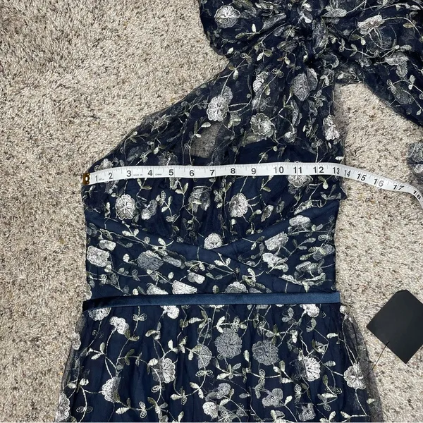 Lulus Whimsical Allure Navy Mesh Embroidered One-Shoulder Maxi Dress XS NWT - Image 9