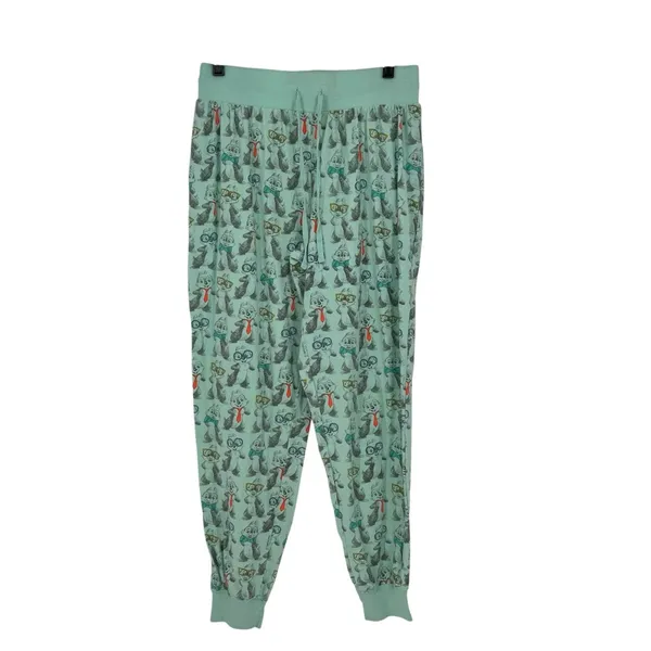 Disney Chip n Dale Mint Pajama Pants Nerd Glasses Tie Sleep Lounge Joggers L - Image 2