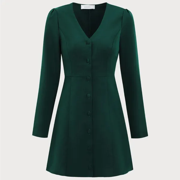 Rihoas The Green V Neck Button Shirt Mini Dress - Image 7