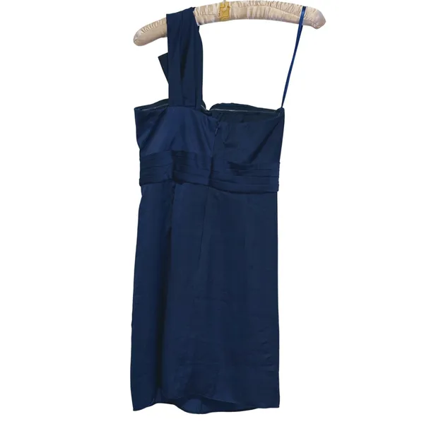 BCBG Maxazria Satin One Shoulder Mini Dress Size 6 Navy Blue Cocktail Event - Image 3