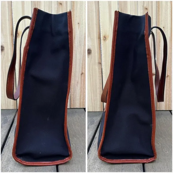 Black Dooney & Bourke Tote Shoulder Bag w/ Tan Leather Trim Leather Logo Patch - Image 4