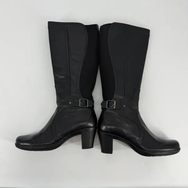 Clarks Womens‎ Black Leather Knee High Boots Square Toe Block Heel Size 8M - Image 5