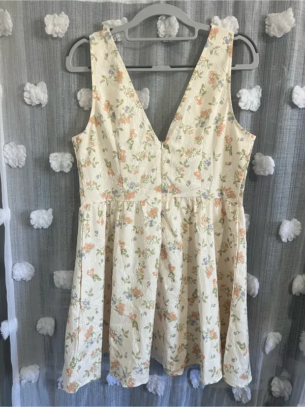 Cider Cream Floral Mini Dress with Peach & Green Accents - Image 2